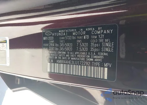 2020 Hyundai Palisade Sel z USA, uszkodzony, nr VIN KM8R44HE3LU172292